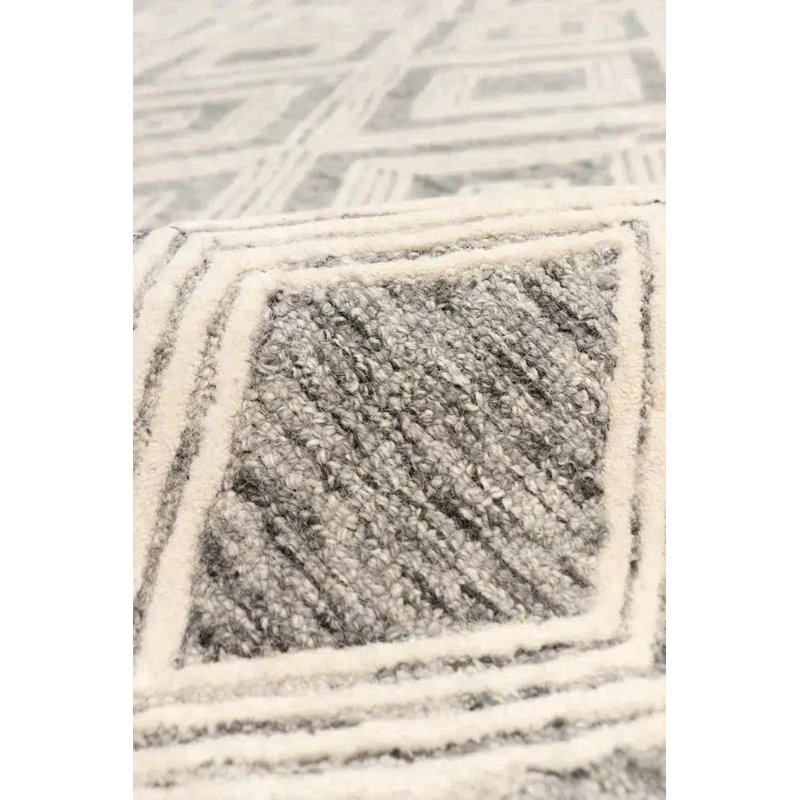 Ivory and Silver Geometric Hand-Tufted Wool Rug