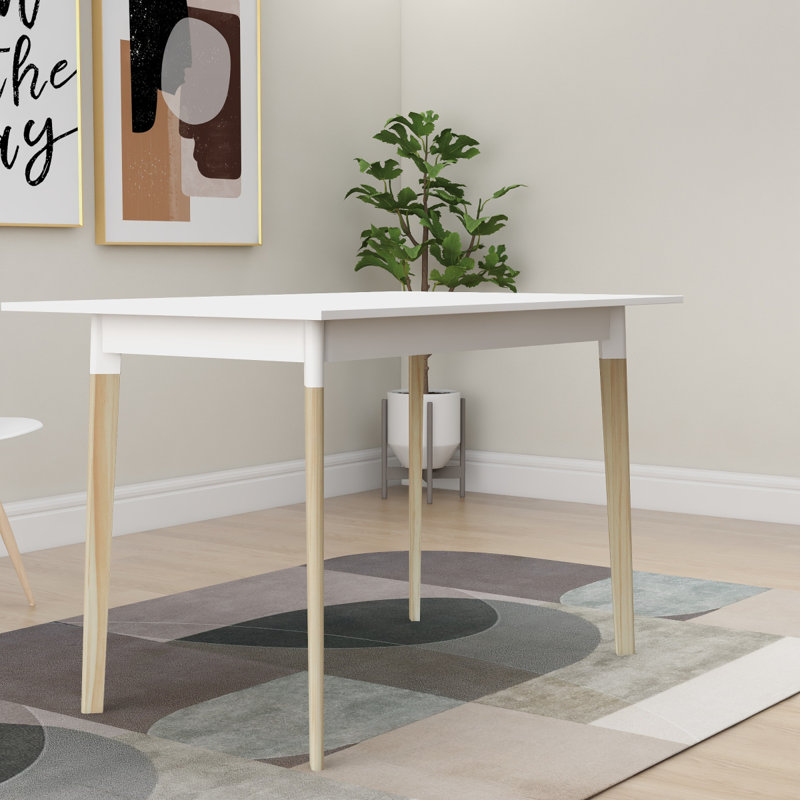 Modern Dining Table 47 Inch Kitchen Table Rectangular Top With Solid Wood Leg-White