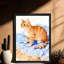 Art encadré noir, le chat mignon allongé sur la couverture de pique-nique, reproductions d'art encadrées de style rétro-2060821735