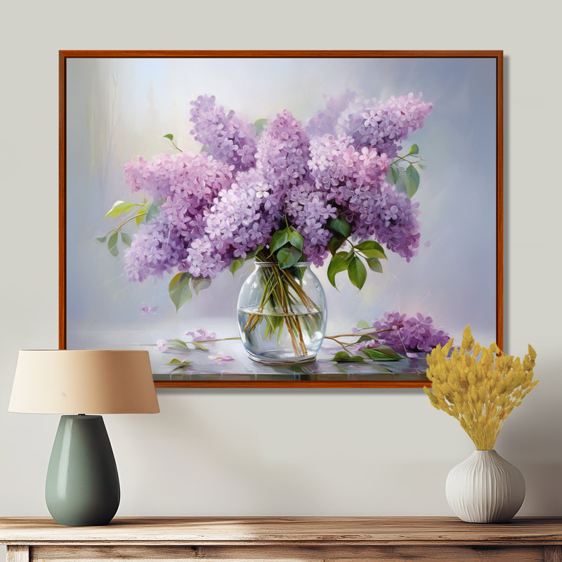 Lilacs Romantic Impression III - Lilacs, reproduction d'art sur toile, H 16 po x l 32 po, Cadre photo unique, Doré
