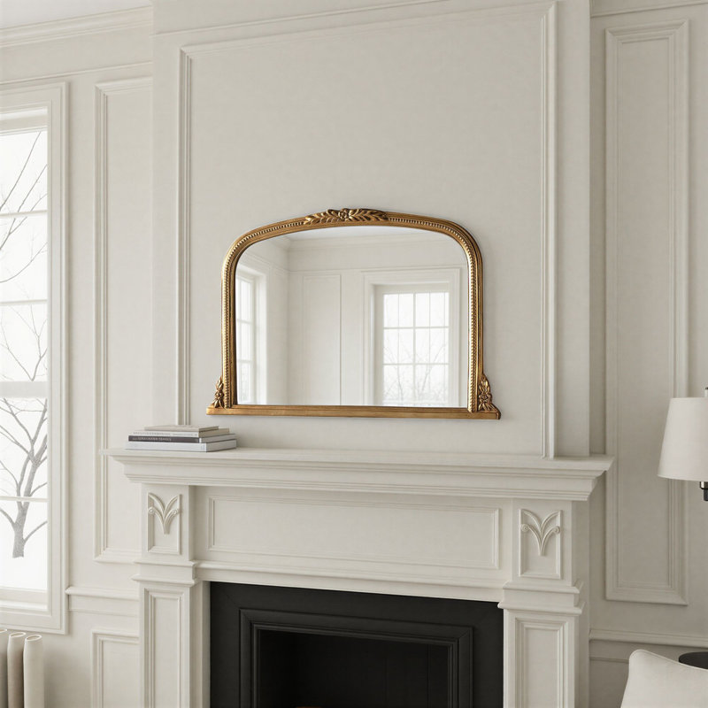 Arched Beaded Kalmar Overmantle Mirror, Gold