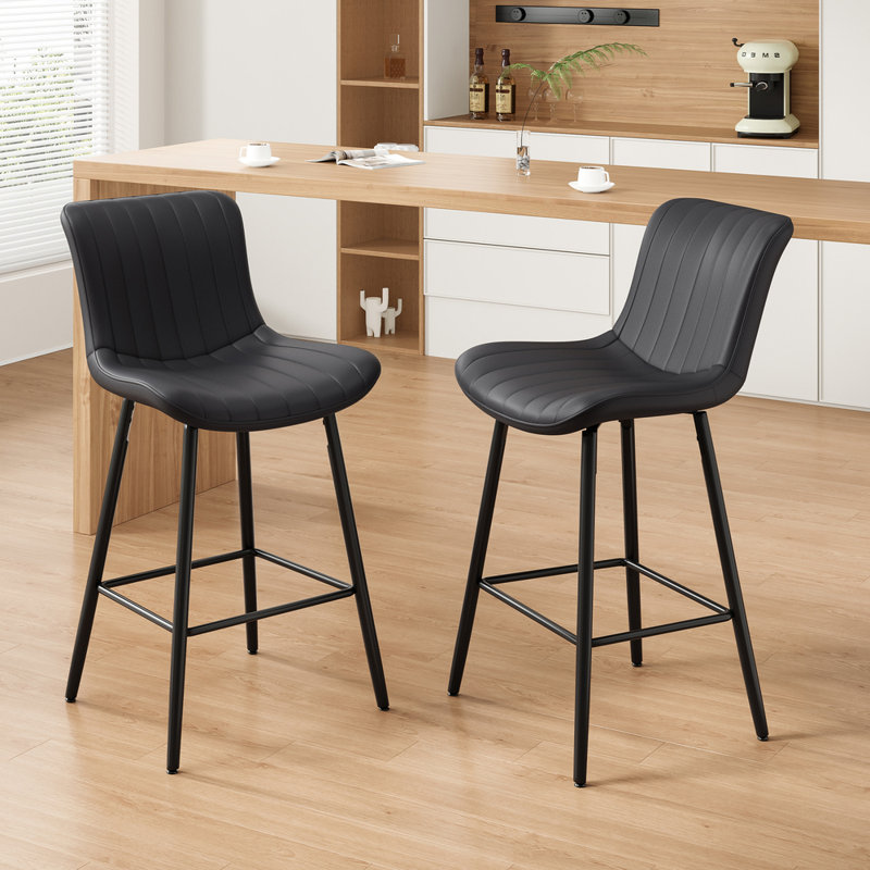 Ensemble de 2 tabourets de bar, capacité de poids: 300 lb, revêtement en similicuir avec structure en métal, tabourets de bar modernes sans accoudoirs, convenant aux îlots de cuisine et aux bars - noir