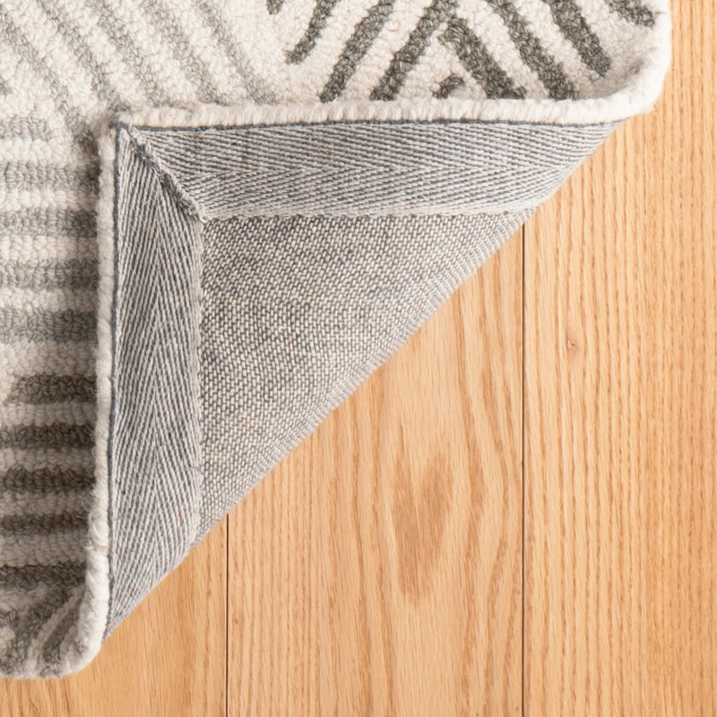 Karari Hand Hooked Wool Rug, Rectangle 9'6" x 13'6", Gray/Blue