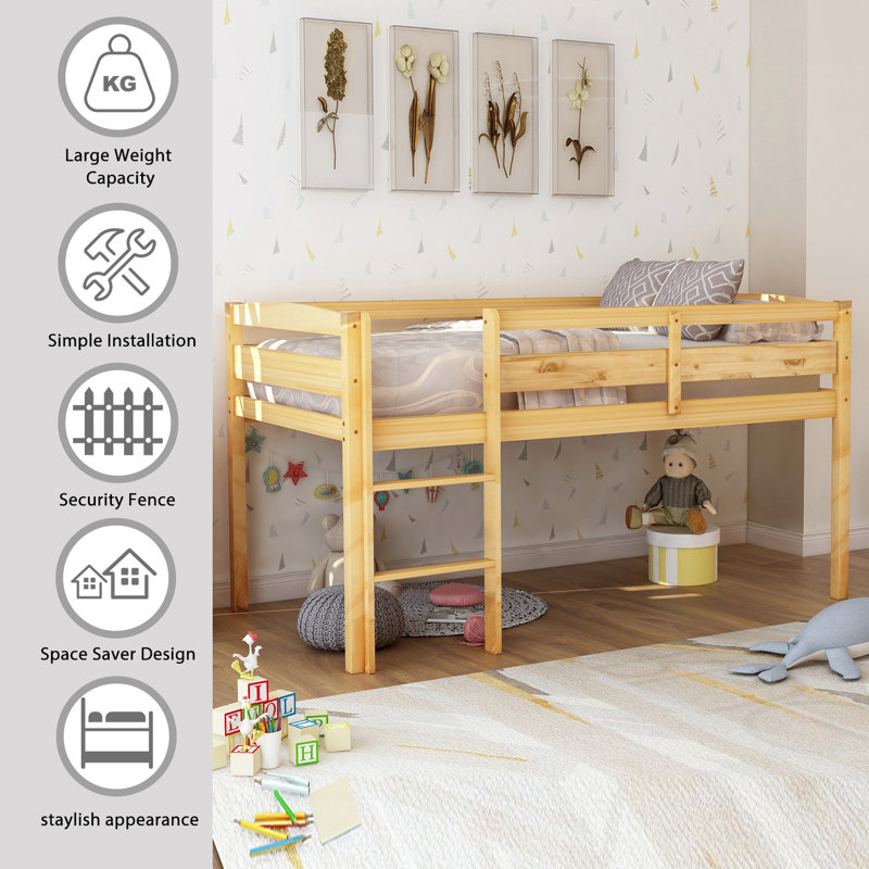 Lit superposé Revon avec rangement et bois de pin rustique, Naturel