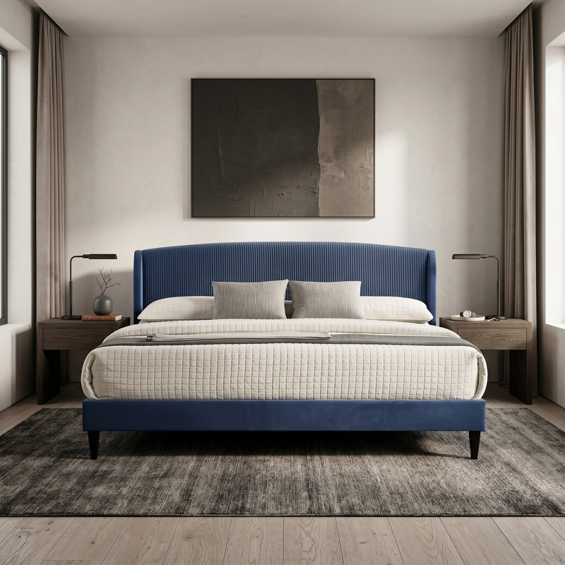 Très grand lit tapissier Jolande, Très grand lit, Bleu