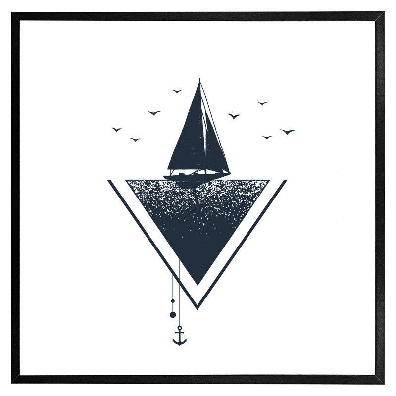 Athea Sailboat At Sea - Single Picture Frame Print, 31cm H x 31cm W x 4cm D, Black Framed