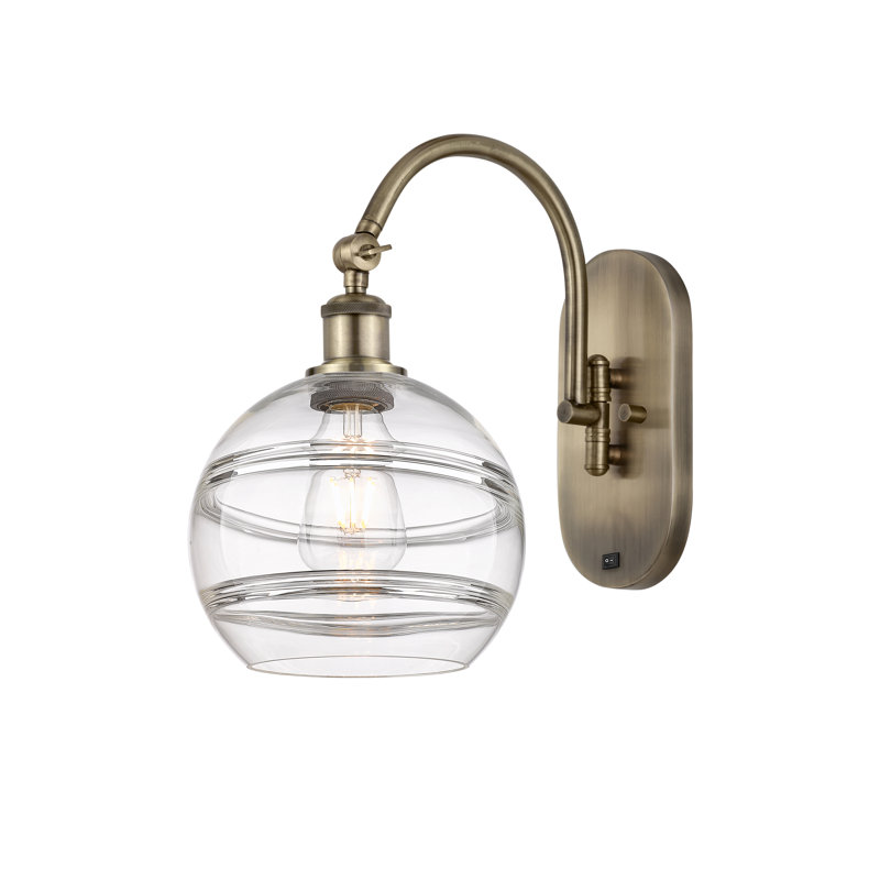 Chartoff Steel Armed Sconce, Antique Brass, Clear