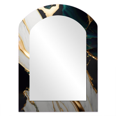 Abstract Geode Gold And Green Marble II - Abstract Marble Modern Wall Mirror In Asymmetrical Shapes
