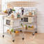 Chariot de cuisine roulant avec plateau en bois, îlot de cuisine sur roulettes avec tablette coulissante et crochets, support pour micro-ondes et chariot à café pour le rangement de la cuisine
