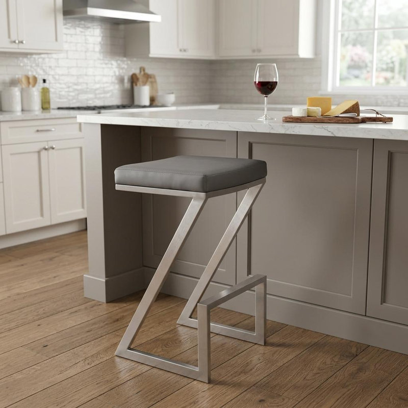 HomeRoots Upholstered Counter Stool with Metal Frame, Light Gray