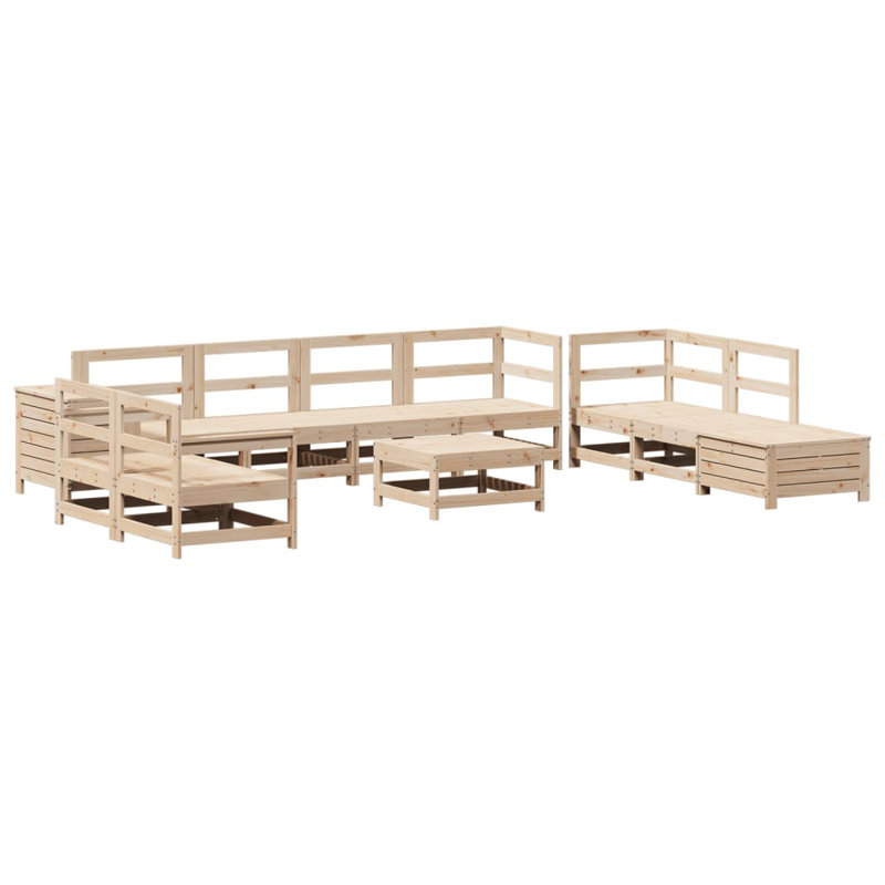 11-2 Wicker 10 - Person Garden Lounge Set with Cushions, Natural Pine