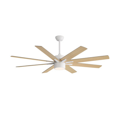 64 in. 8-Plywood Blade Dc Motor Indoor Downrod Standard Ceiling Fan with Remote Integrated LED