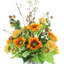 Sunflower, Dahlia and Pomegranate Fall Arrangement in a Glass Vase-611886997
