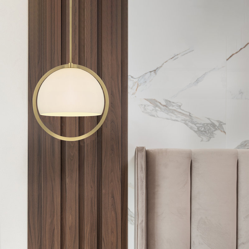 Luminaire suspendu en forme de dôme à 1 lumière Bailen, Or brossé, H 16,75 po x l 16 po x P 16 po