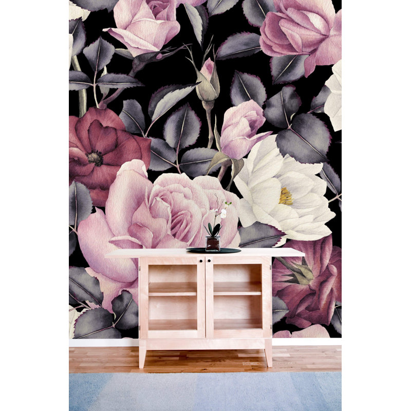 Panneau mural 4 pièces Kitzmiller Roses, L 10,42 pi x l 125 po