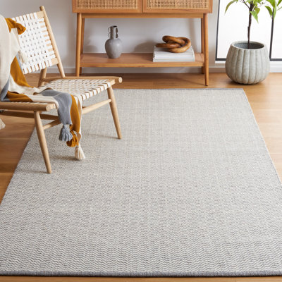 Vermont Hand Woven Cotton/Wool Geometric Rug in Ivory/Gray