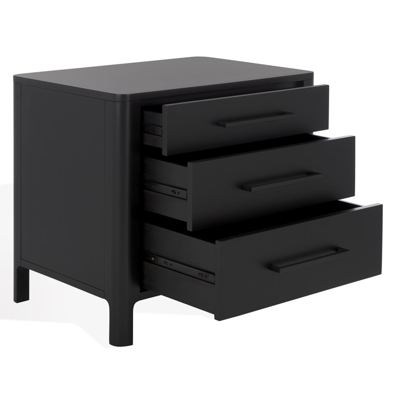Abbiava 3 Drawer Wood Nightstand, Black
