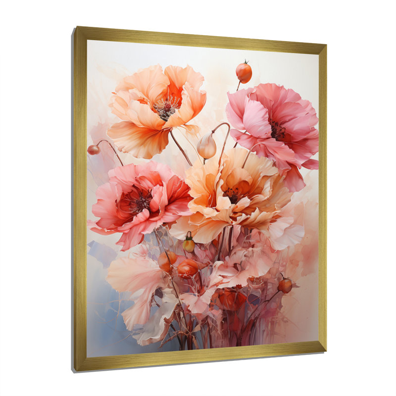 Corail coquelicots impression romantique II - impressions murales florales et botaniques, H 32 po x l 16 po x P 1 po