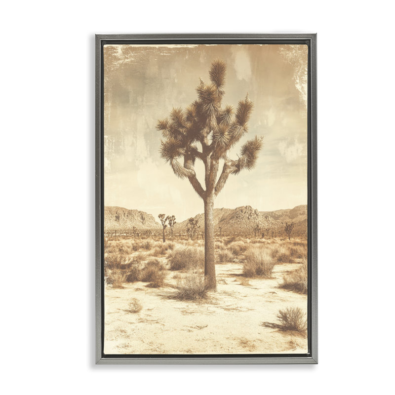 Cadre flottant Southwest Landscape Lone Tree, design par Petal Prints Design, Cadre flottant gris lustré, H 31 po x l 21 po