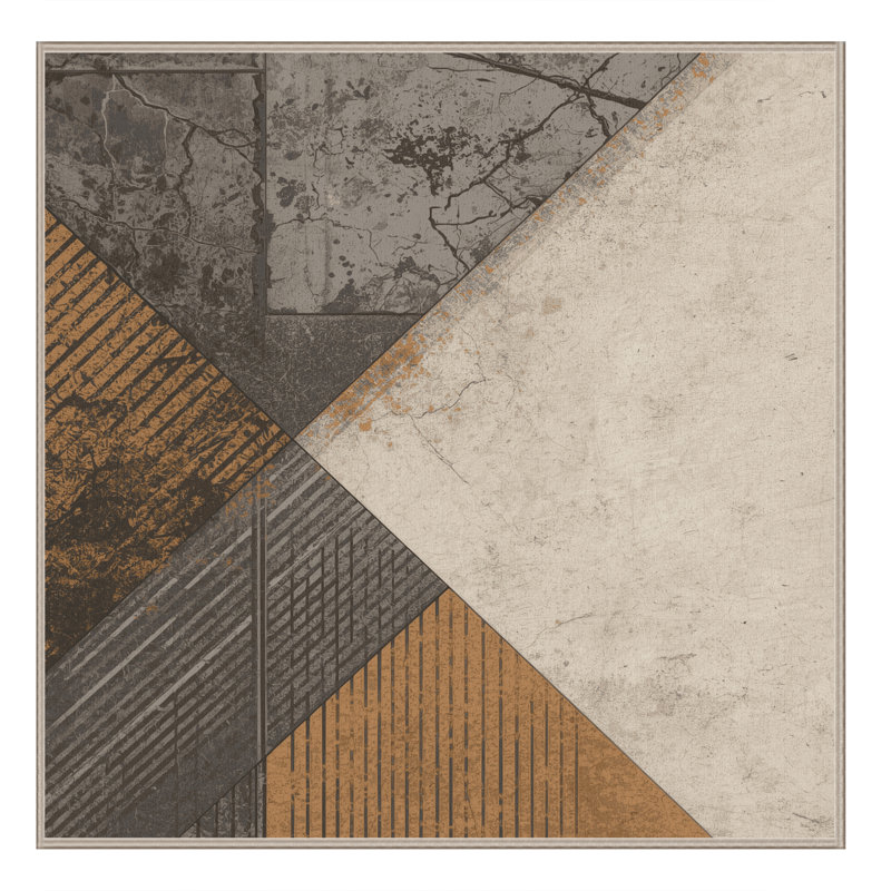 Machine Washable Bemott Industrial Abstract Rug in Beige – Beige Binding, 3' Square