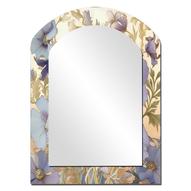 Rétro collage floraison de chrysanthème blanc - miroir décoratif arche de fleurs sauvages, miroir mural asymétrique traditionnel, impression d'art en métal