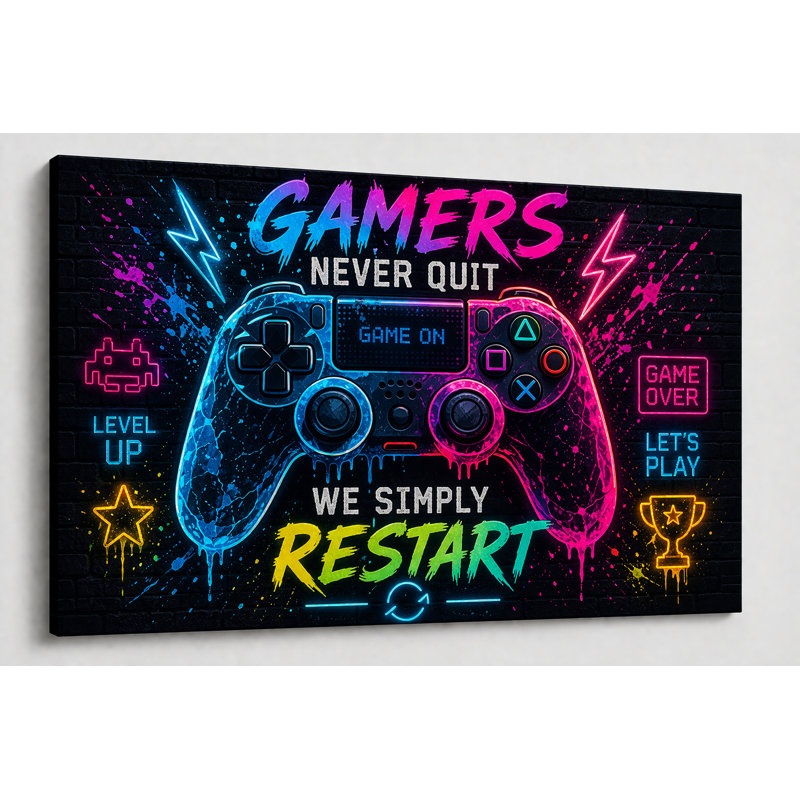 Large Gamers Never Quit We We Restart Wall Art Motivation Gaming Quote