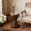 11.8" Brown Paulownia Wood Hourglass Accent Table, Textured Mosaic Design Side Table For Living Room