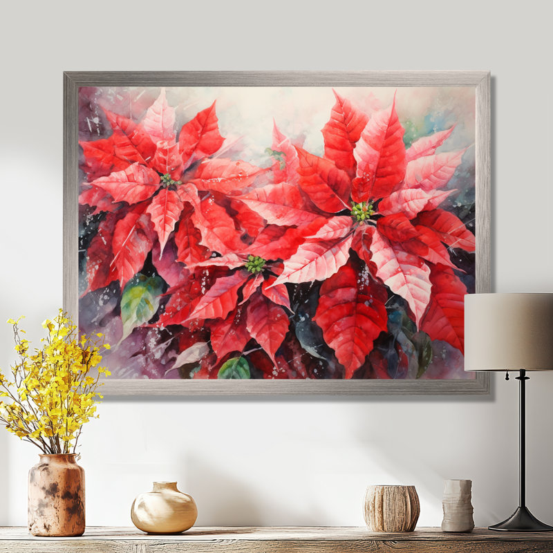 Poinsettia Flower Expressions - Floral Canvas Art Print, H 30 po x l 40 po x P 1,5 po, Cadre simple argenté