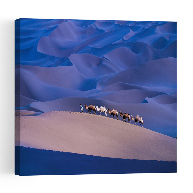 " Blue Desert Caravan Peaceful Serene Tranquil Horse Animal Landscape Wall Art Print " Print, H 32 po x l 32 po