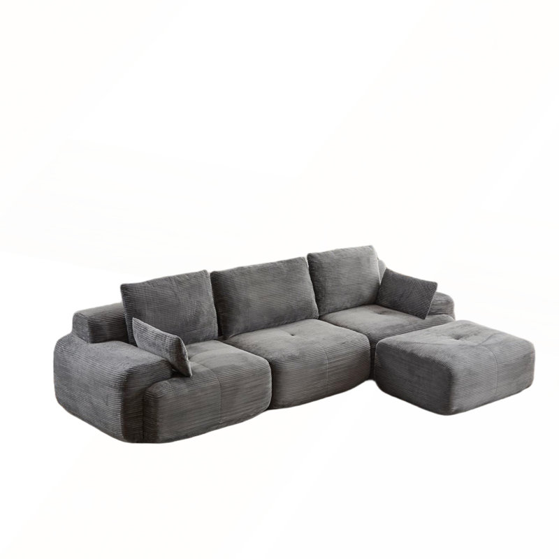 Modern Memory Foam Pet-Friendly Cloud Modular Sectional Sofa for Living Room, Gray Corduroy