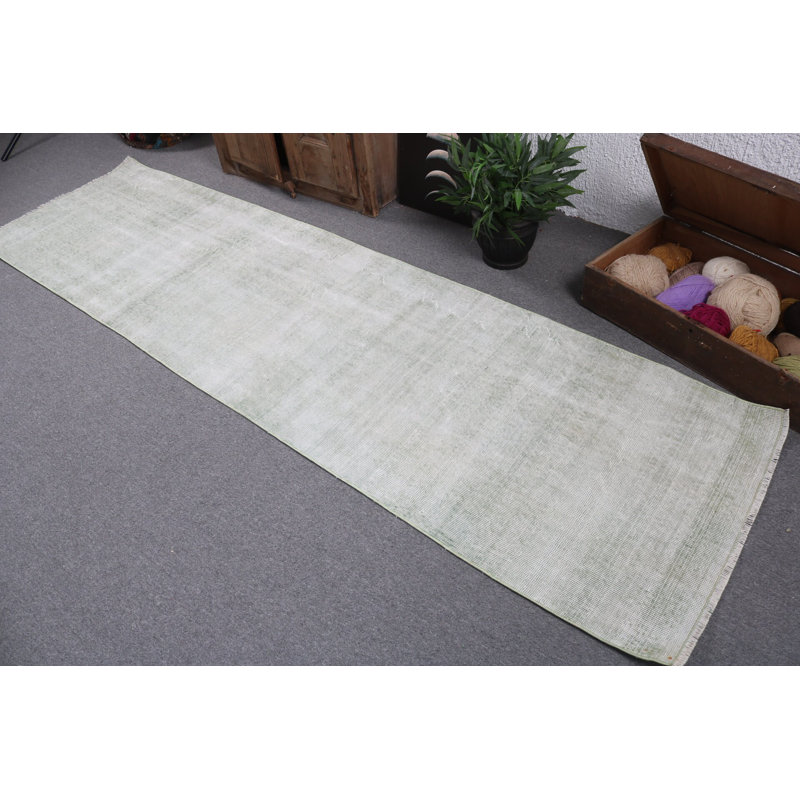 Tapis unique de style turc Oushak au design antique en vert polyvalent pour les couloirs