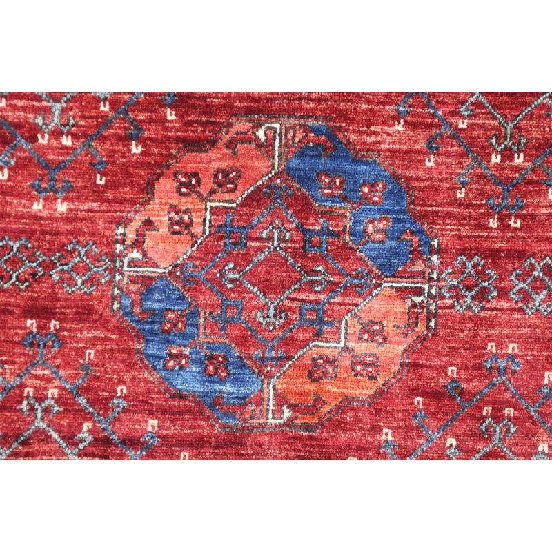 Tapis unique bleu, orange et rouge de 6 pi 2 po x 9 pi 2 po
