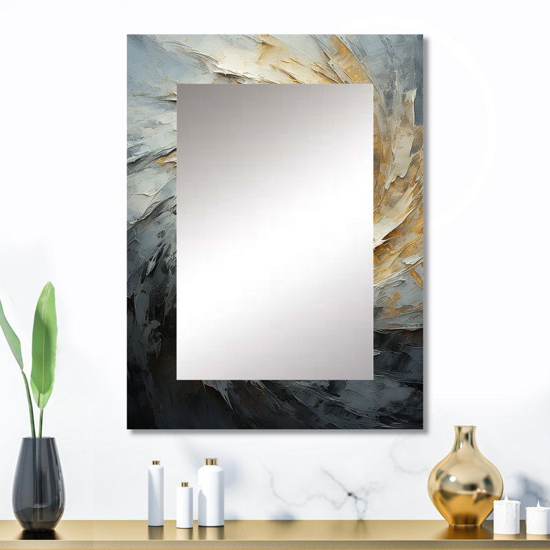 Collage en spirale abstraite dorée et blanche - miroir mural décoratif abstrait, 32 po x 24 po