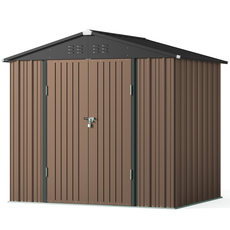 8 ft. x 6 ft. Brown Metal Outdoor Storage Shed with Sloping Roof