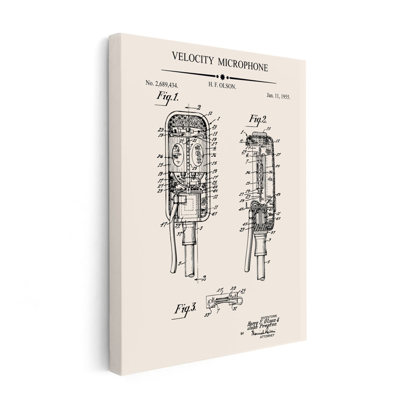 Microphone Blueprint No2, Unframed, Canvas, 11"H x 14"W