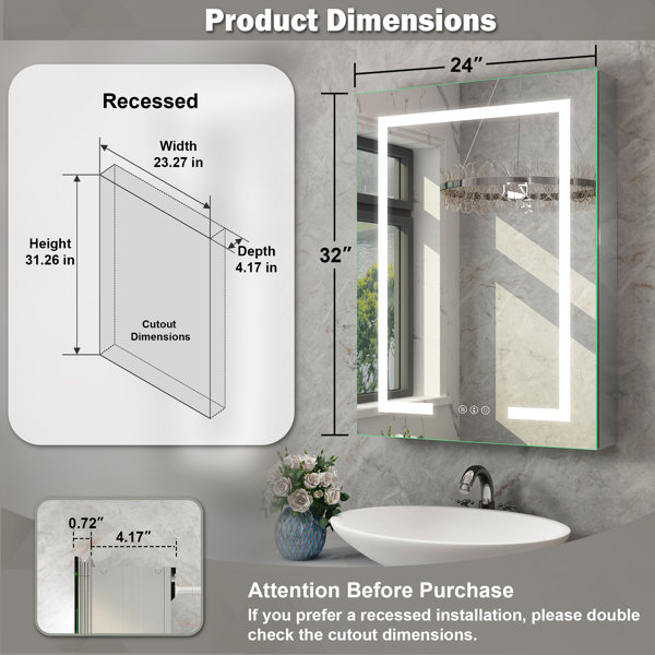 Hartli Recessed or Surface Mount LED Medicine Cabinet Mirror with Dimmable Light & Socket