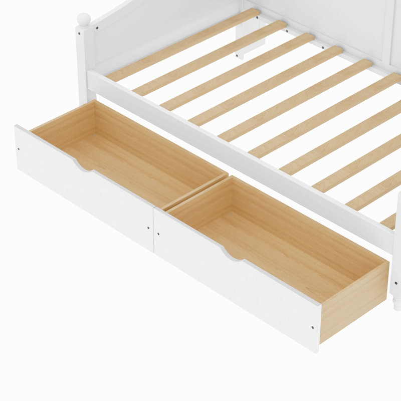 Twin Daybed With Storage Drawers, Wooden Twin Day Bed With Storage Headboard Shelving, Retro Style Daybed For Bedroom,Living Room,Guest Room