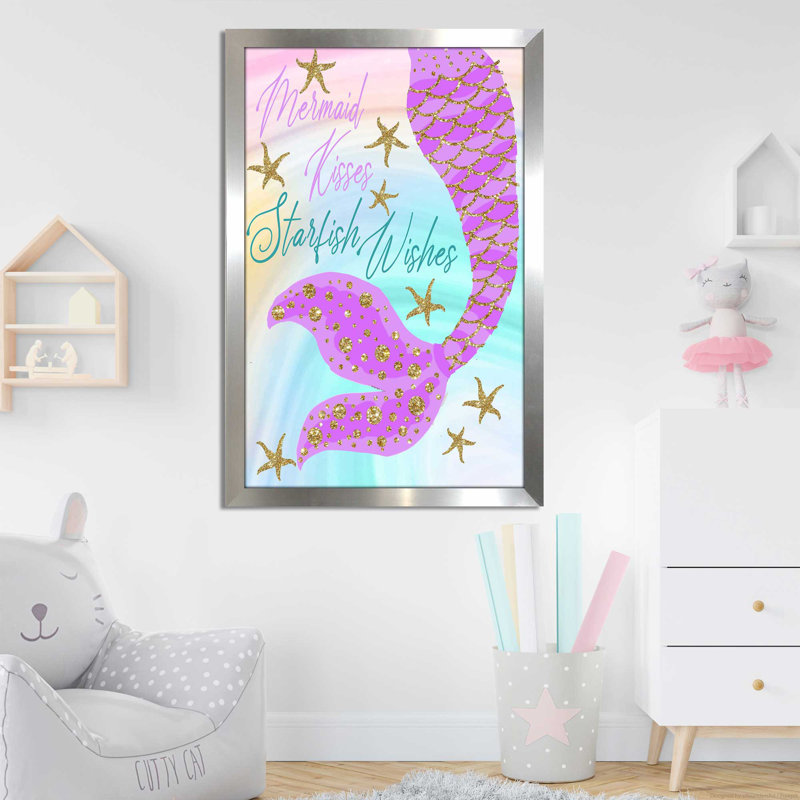 «Mermaid Kisses Starfish Wishes (Vertical)» par Jodi - impression, Encadrement argenté, H 39,5 po x l 27,5 po x P 0,75 po