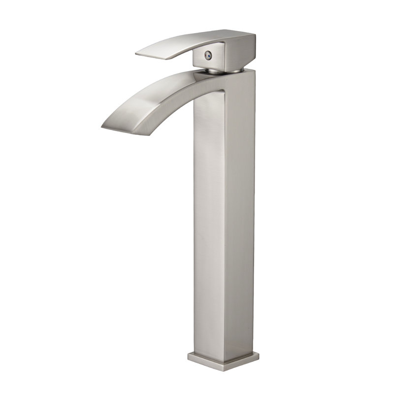 Brushed Nickel Basin Faucet For Bathroom - Single Hole With Manual Operation And Geometric Shape Lavatory Modern Home Hotel Bathrooms Side