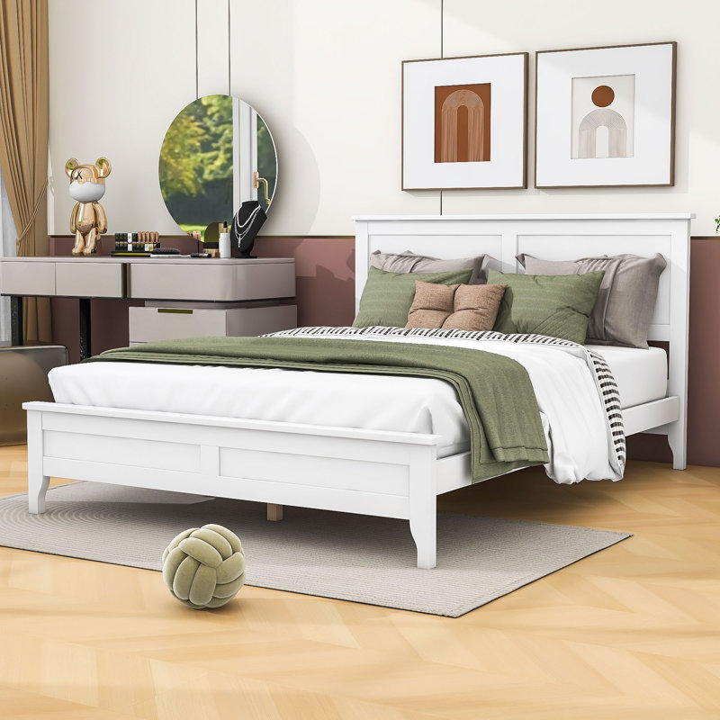 Zachai Wood Platform Bed Frame with Headboard, Full, White