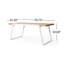 Table de salle à manger d'extérieur avec plateau en bois d'acacia à lattes et pieds en métal blanc pour terrasse ou terrasse