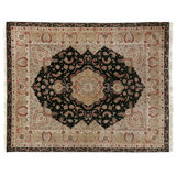 Super Fine Tabriz hand-knotted New Zealand Wool Black/Ivory Area Rug