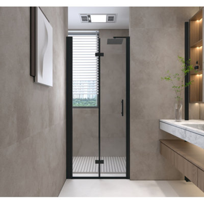 32 in. x 72 in. Bifold Shower Door - 1/4 Inch Tempered Glass, Matte Black Aluminum Frame, Explosion Proof Film