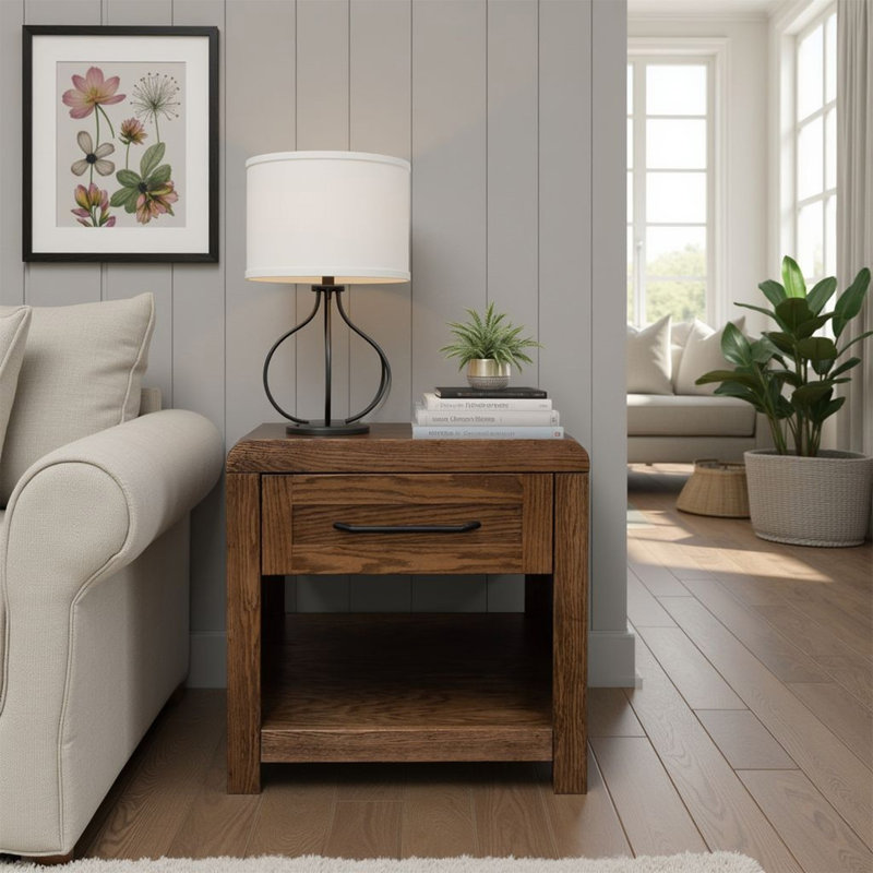 Table de bout Haven 24 po, aucun assemblage requis, finition chêne bourbon, Brun