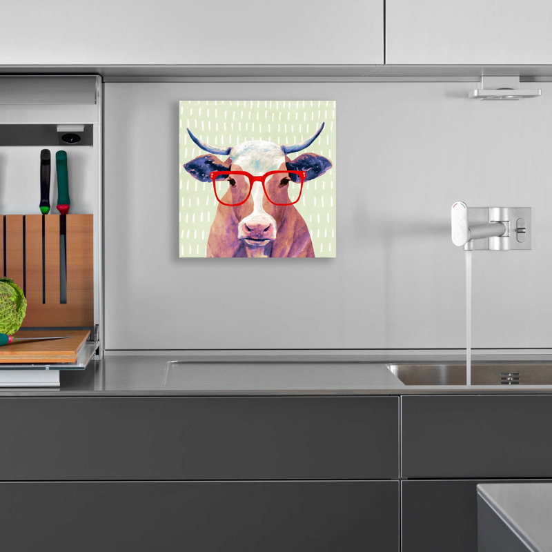 «Bespectacled Bovine I» par Victoria Borges, art mural en verre acrylique, H 12 po x l 12 po x P 0,13 po