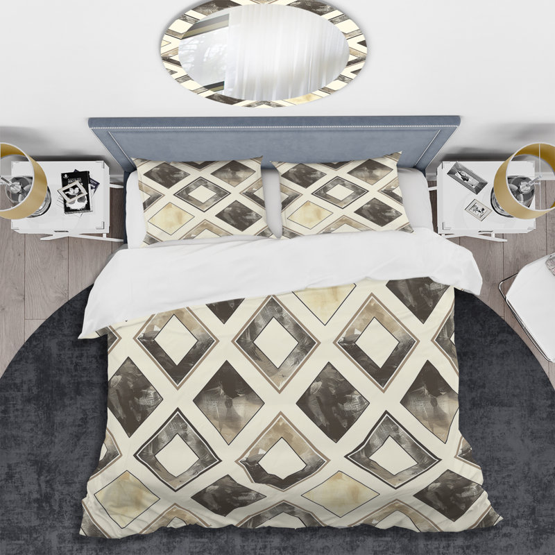 Ensemble de housse de couette brun, beige et diamant Glam, Housse de couette très grand + 2 taies décorativ