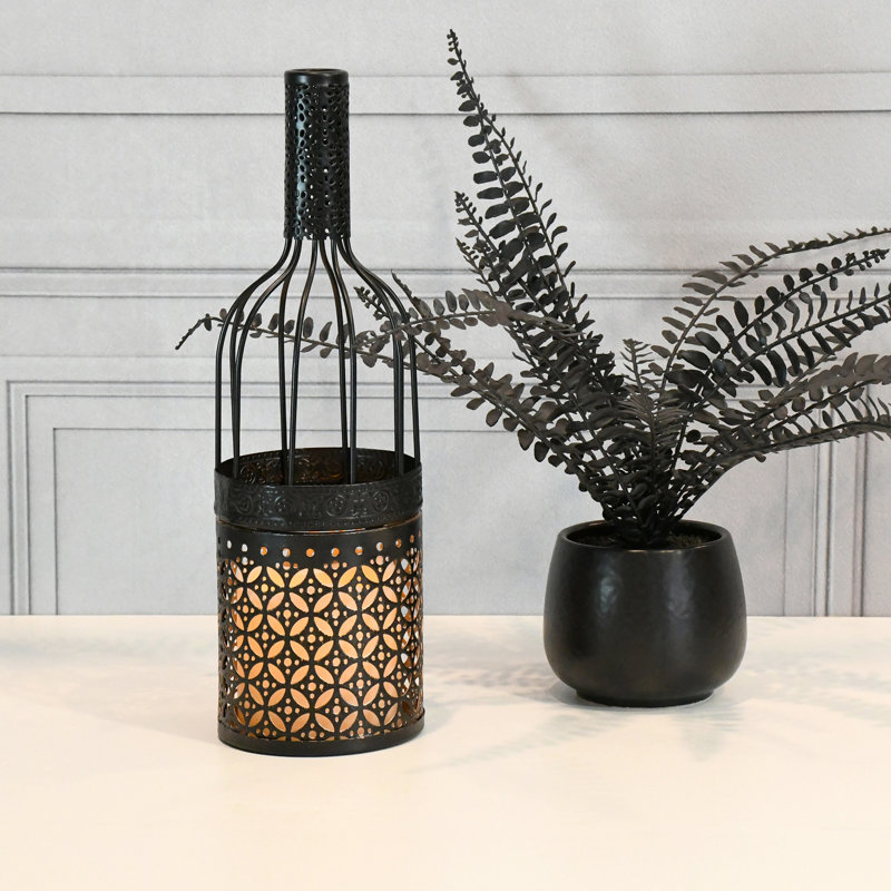 Metal Wine Bottle with Battery Operated Candle