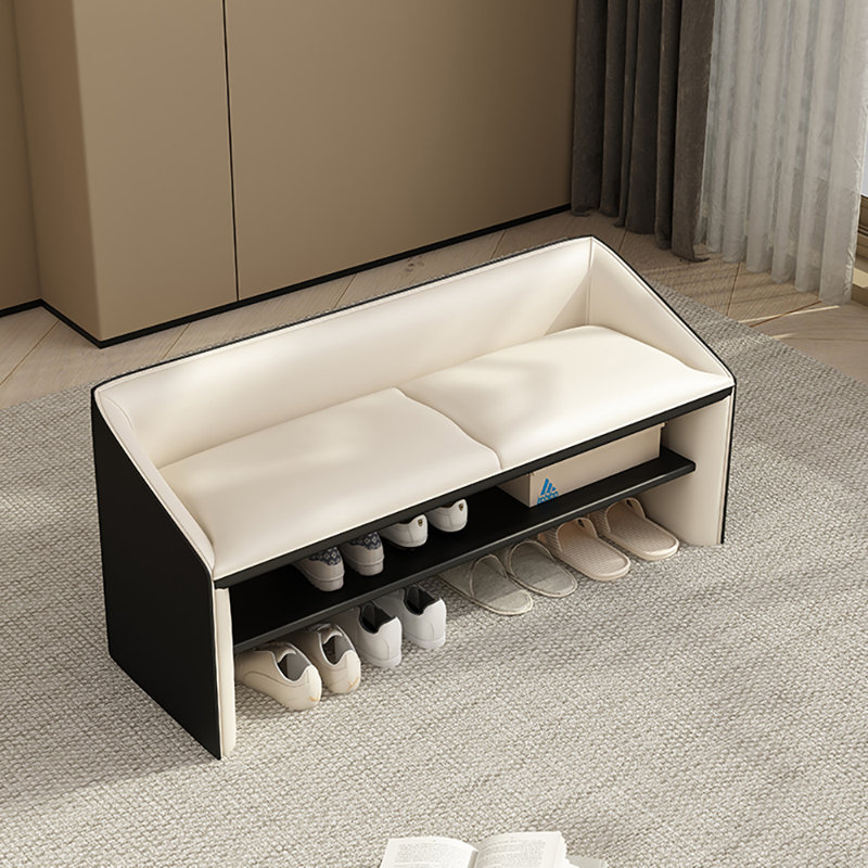 Banc de rangement pour chaussures 39,4 po multifonctionnel, Noir / Beige