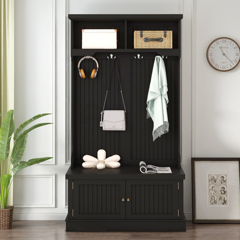 Kahmiyah Hall Tree 35.51'' Wide with Bench, Black
