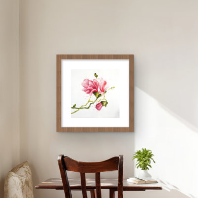 Fleurs de magnolia - reproduction encadrée rose mat pour la décoration intérieure